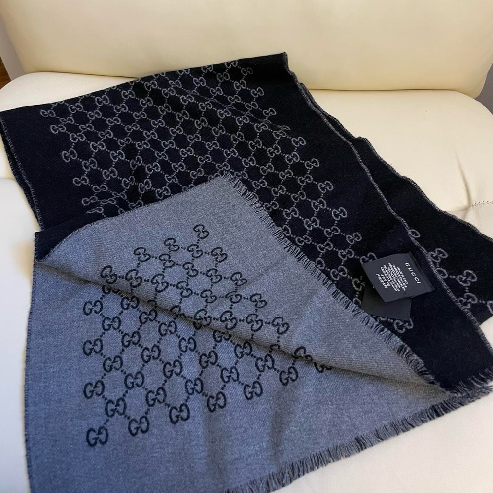 Gucci wool monogram scarf black/grey